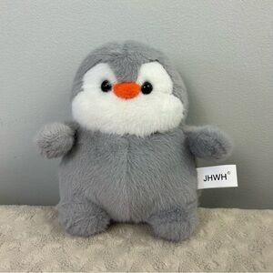 JHWH Penguin Plush Stuffed Animal Toy Gray White Chubby Cute Orange Beak